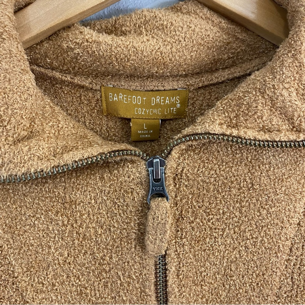 Barefoot Dreams‎ CozyChic Lite Brown 1/4 Zip Fuzzy Sweater Women’s Large - Picture 2 of 6